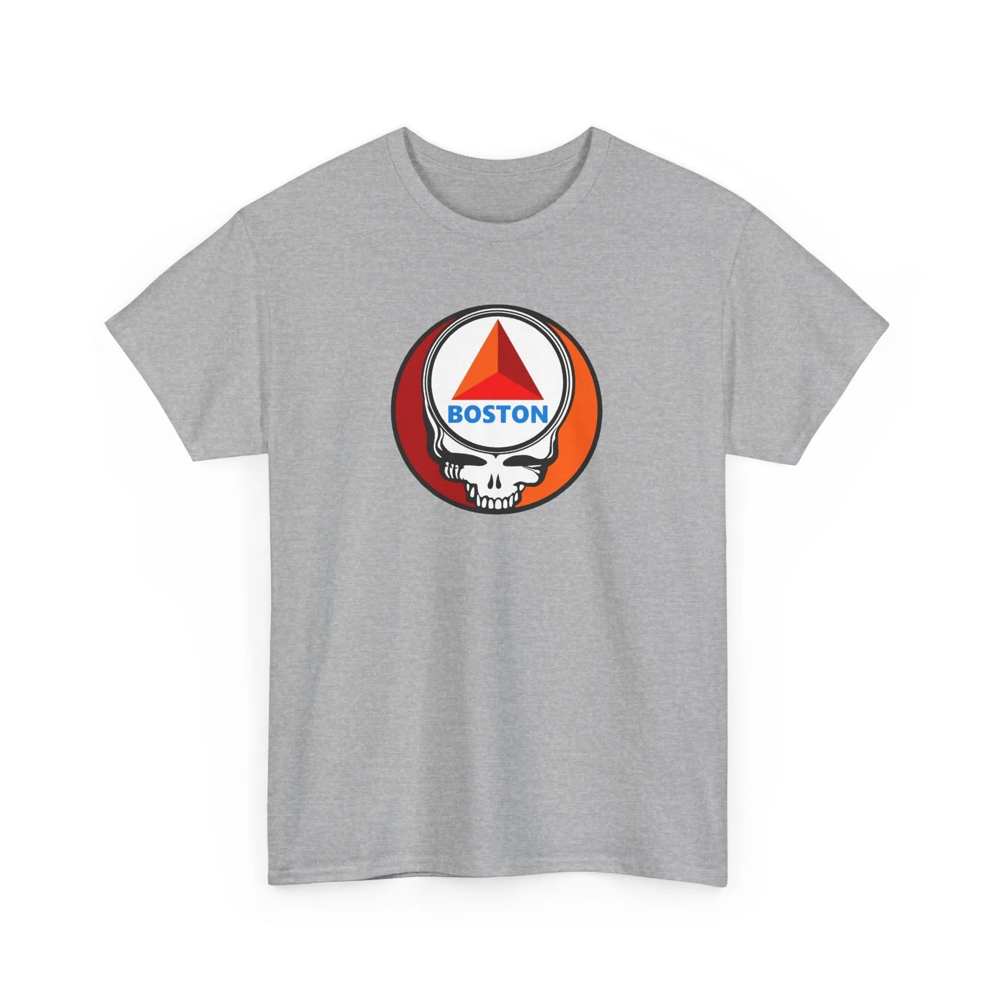 Sport grey T-shirt with circular Boston skull graphic at chest