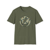 Olive green crewneck T-shirt with camo skull lightning emblem