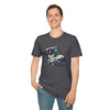 Charcoal graphic T-shirt with golf-cart cartoon and “Life is dead” front print