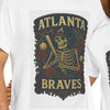 White short-sleeve T-shirt with Atlanta Braves skeleton shield graphic front