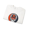 White crewneck sweatshirt with Houston Astros Stealie skull logo on chest, angled