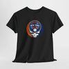 Black T-shirt with circular New York Stealie logo graphic centered on chest