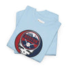 Light blue T-shirt with circular Boston logo skull and baseball print