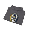Charcoal hoodie with front hood and drawstring, featuring Milwaukee logo graphic.