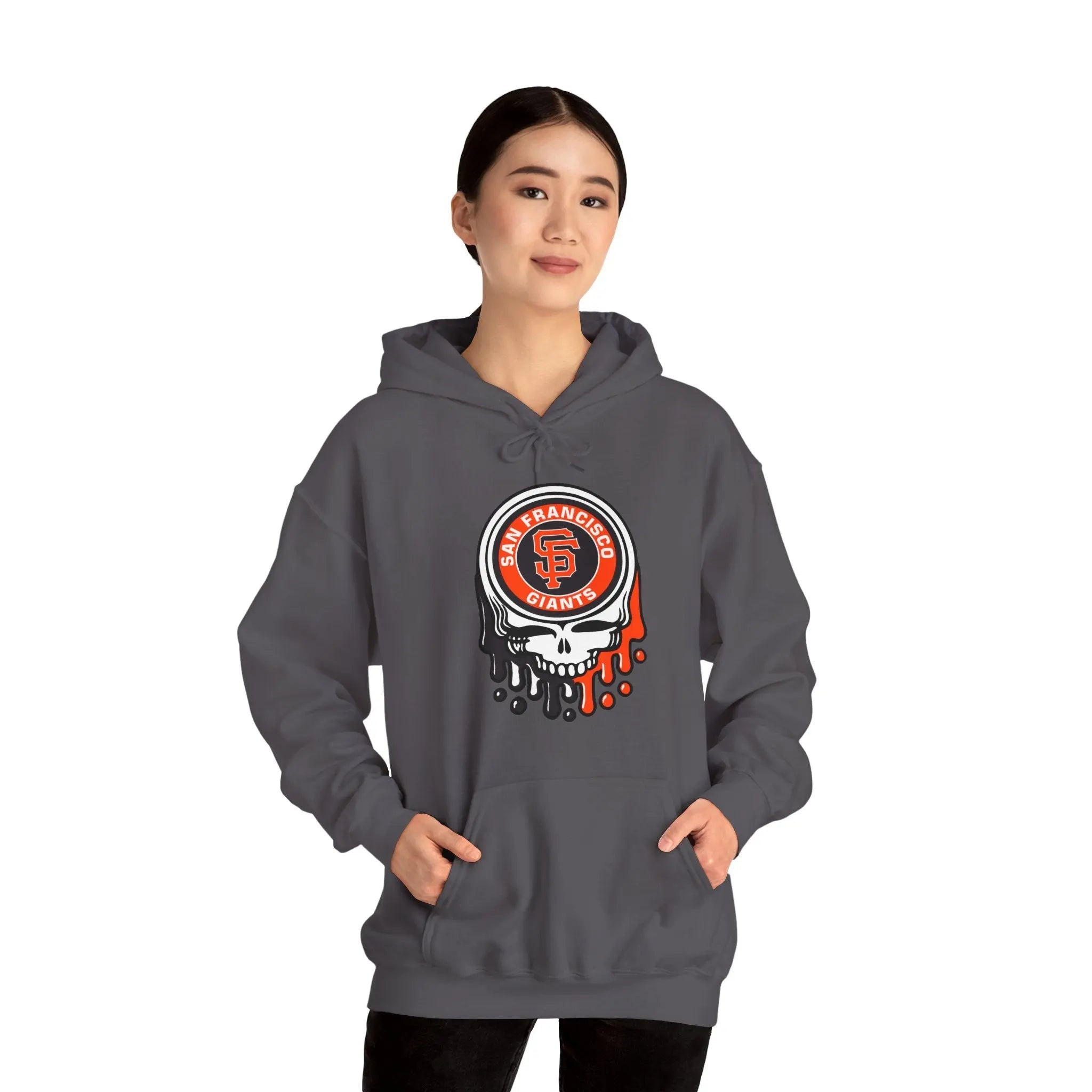 Dark gray hoodie with circular Giants skull logo and dripping graphic