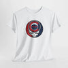 White Stealie skull graphic T-shirt with circular Chicago logo on chest