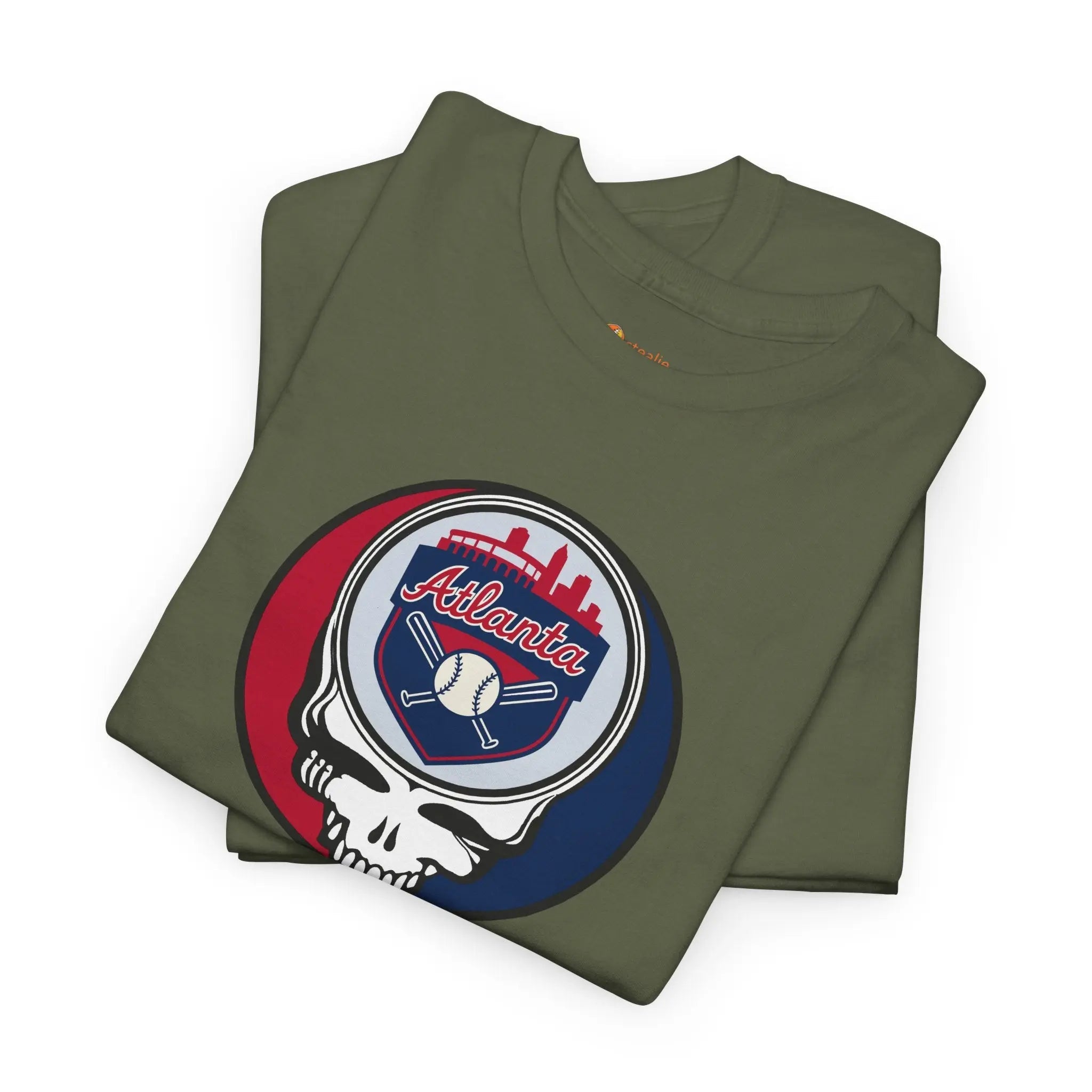 Atlanta Braves StealieT-shirt in military green with Stealie skull circular logo on front
