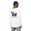 White long-sleeve T-shirt with back “Keep On Truckin’” graphic