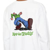 White long-sleeve T-shirt with back “Keep On Truckin’” graphic print