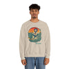 Sand crewneck sweatshirt with colorful sea and figure graphic