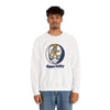 White crewneck sweatshirt with Happy Valley dancing lion front graphic