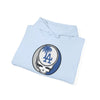 Los Angeles Dodgers light blue hoodie with front Stealie LA emblem and hood drawstring