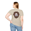 Light beige two-sided graphic T-shirt with centered back portrait and blue glasses
