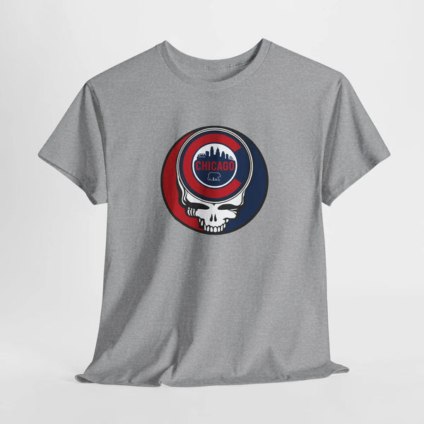 Sport gray Chicago Stealie skull graphic T-shirt, crew neck, short sleeves