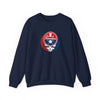 Navy crewneck sweatshirt with Philadelphia circular logo and mascot skull graphic on chest.