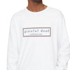 White long-sleeve T-shirt with front “grateful dead established 1965” logo