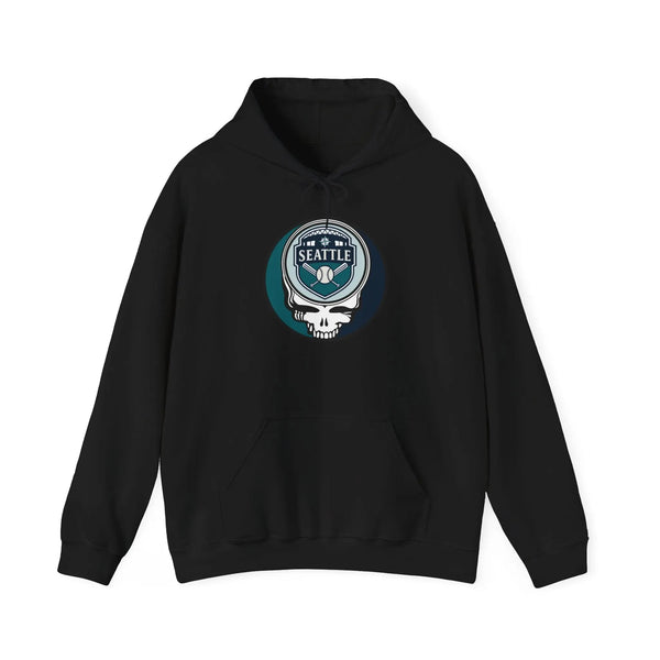 Seattle Mariners hoodie in black with front circular logo, hood drawstring, kangaroo pocket