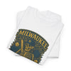 White t-shirt stack with Brewers skeleton logo on front, angled view