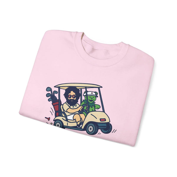 Light pink crewneck sweatshirt with front graphic print, folded, long sleeves