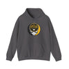 Dark heather Pittsburgh hoodie with front pouch pocket, drawstring hood, and Stealie logo