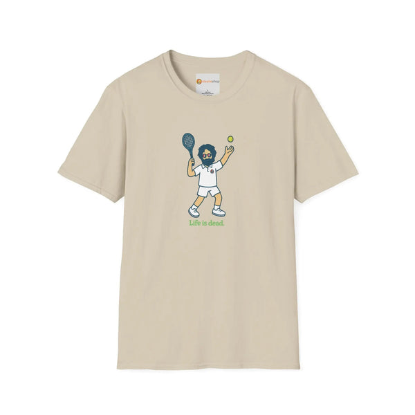 Sand graphic T-shirt with cartoon tennis player front print