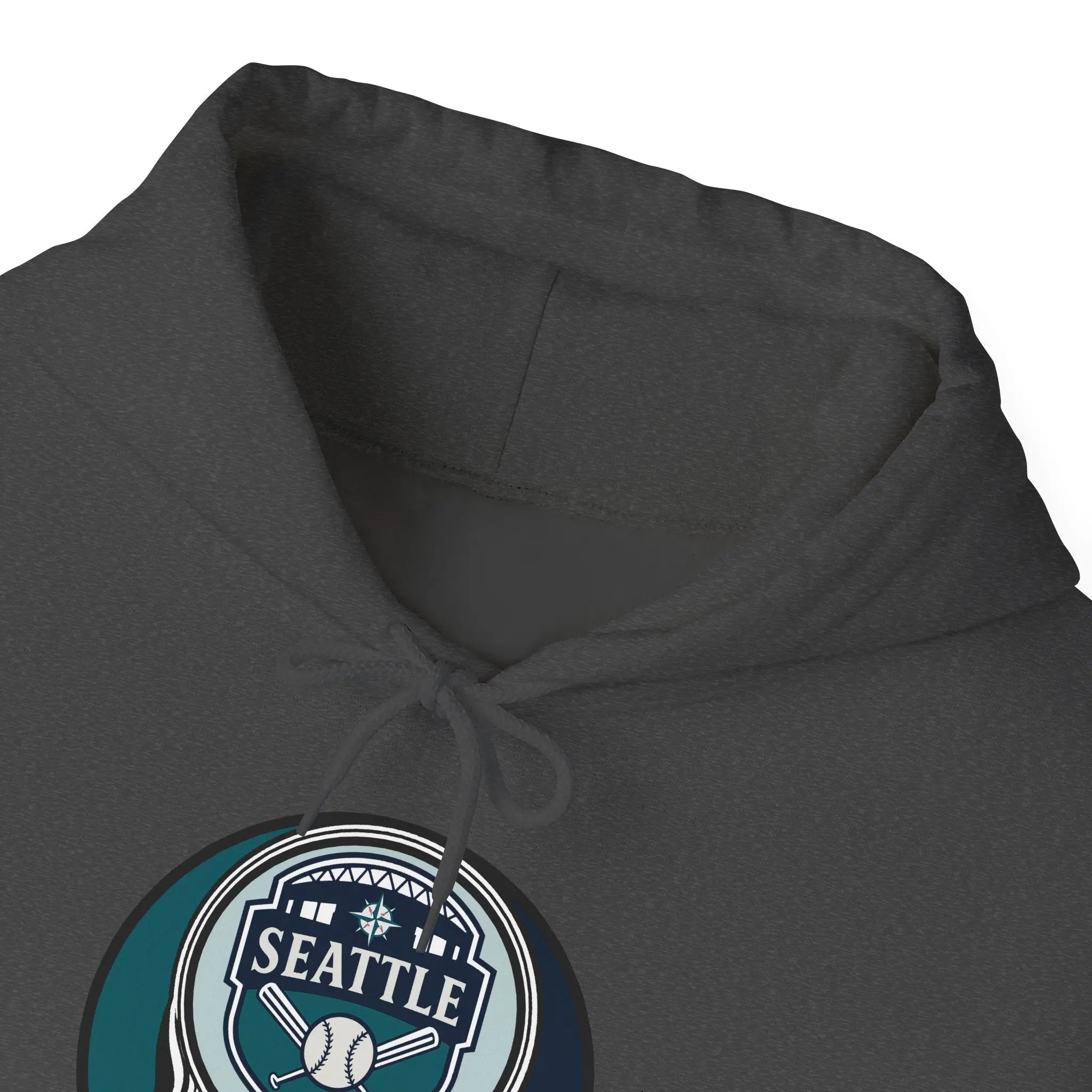 Charcoal hooded sweatshirt with Seattle Mariners Stealie graphic on the chest