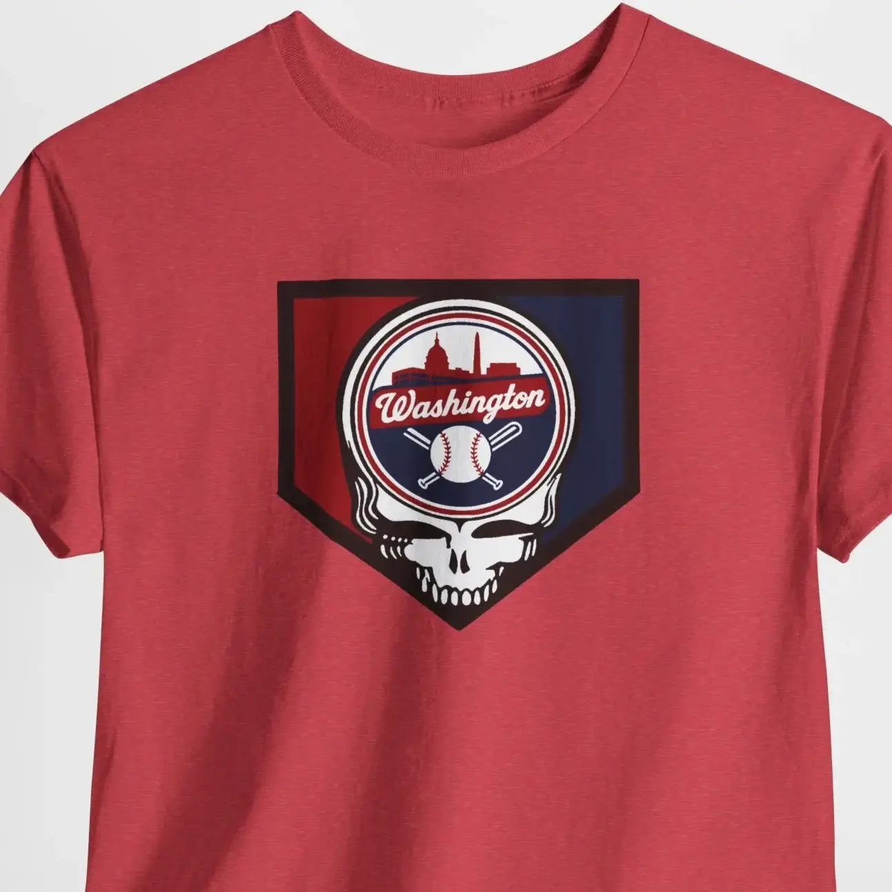 Red short-sleeve T-shirt with Washington team crest graphic on the chest