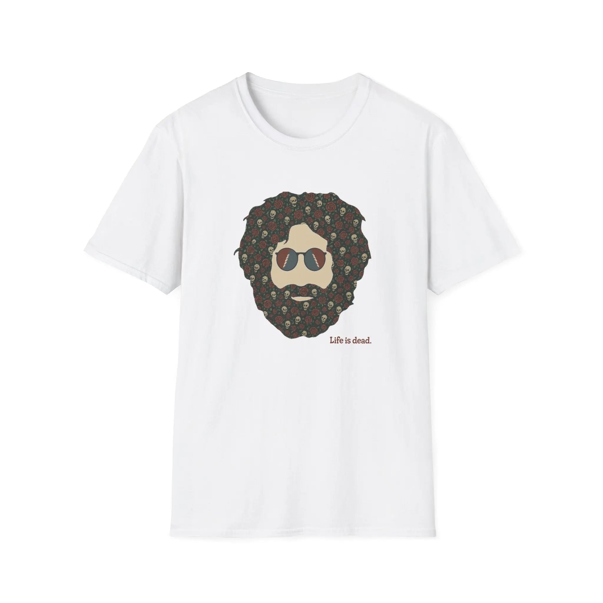 White crewneck T-shirt with bearded skull graphic front print