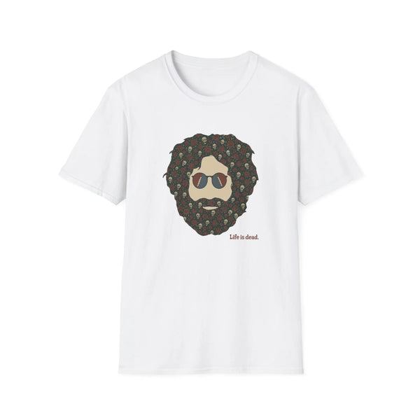 White crewneck T-shirt with bearded skull graphic front print