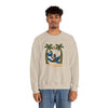 Sand crewneck sweatshirt with colorful palm-tree bear graphic on chest