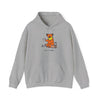 Light gray bear graphic pullover hoodie with front pocket and drawstring hood