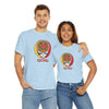 Light blue football t-shirt with circular M helmet logo graphic and 'FOOTBALL' text