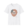 White crewneck T-shirt with patriotic bearded skull graphic, "Life is dead"