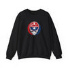 Black crewneck sweatshirt with front circular Stealie skull emblem