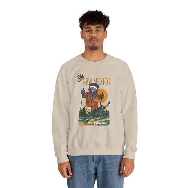 Sand crewneck sweatshirt with front ski graphic and ribbed cuffs