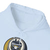 Light blue hoodie with front hood and drawstring, featuring Milwaukee logo graphic.