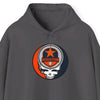 Charcoal Astros pullover hoodie with front graphic logo and drawstring hood