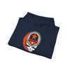 Navy pullover hoodie with Houston logo patch and drawstring hood