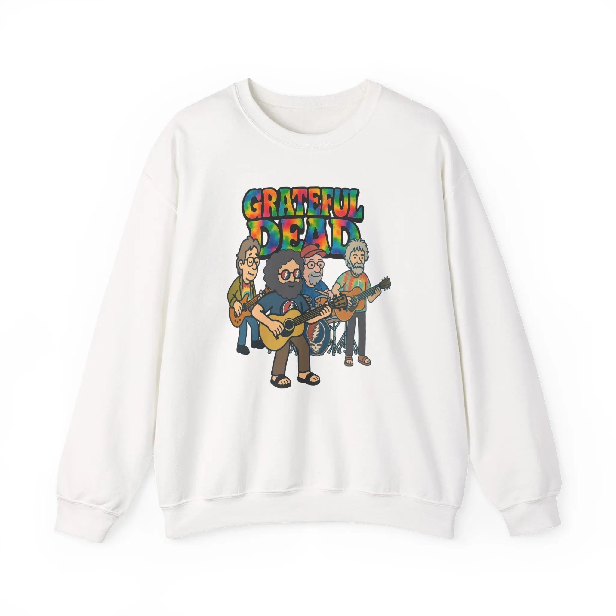 White crewneck sweatshirt with back band logo graphic print