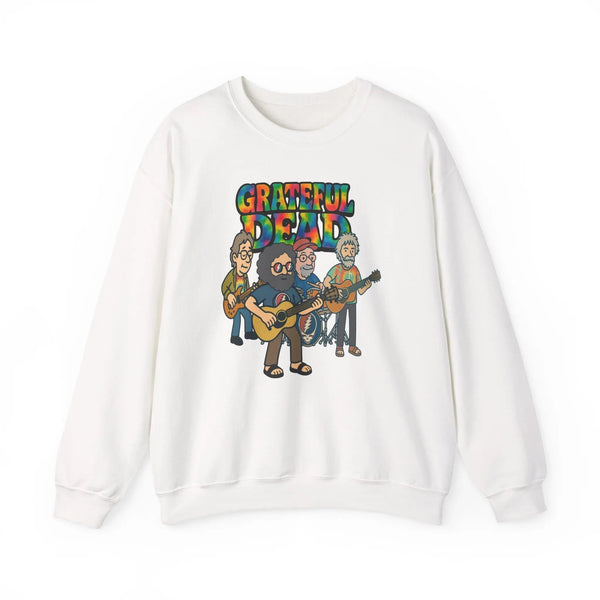 White crewneck sweatshirt with back band logo graphic print