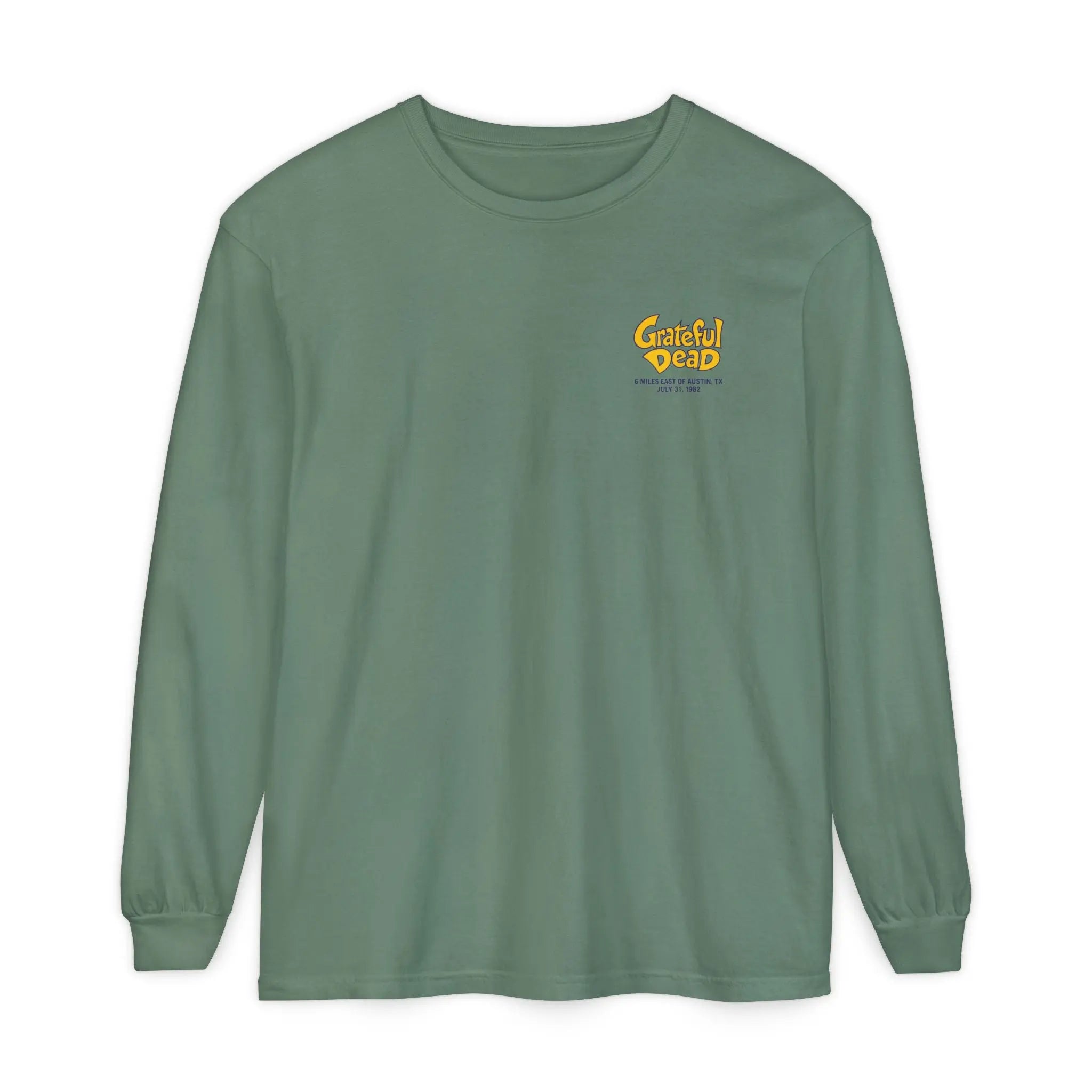 Green long-sleeve T-shirt, front with small chest logo