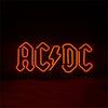 AC/DC neon sign glowing orange 'AC/DC' letters with power wire
