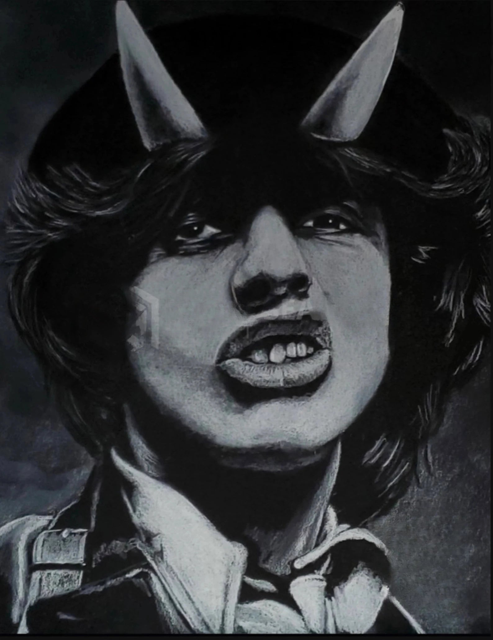Angus Young Charcoal Portrait – Gallery Wrapped Canvas