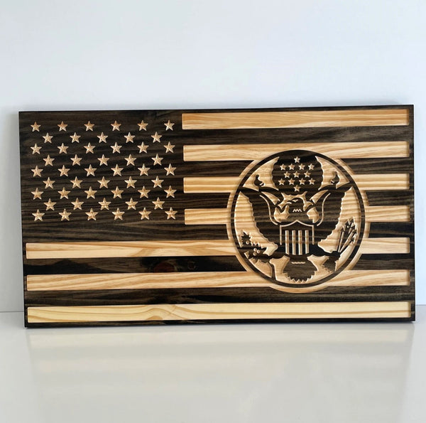 American Flag with US Army Logo - Handcrafted Wood