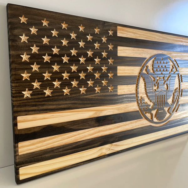 American Flag with US Army Logo - Handcrafted Wood
