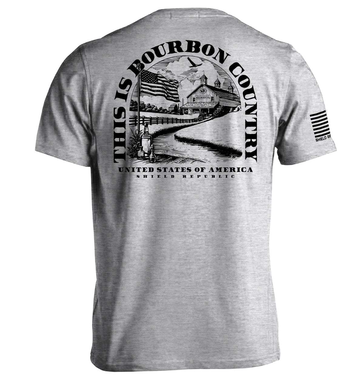 Sport grey short-sleeve T-shirt with large back Bourbon Country graphic and sleeve emblem