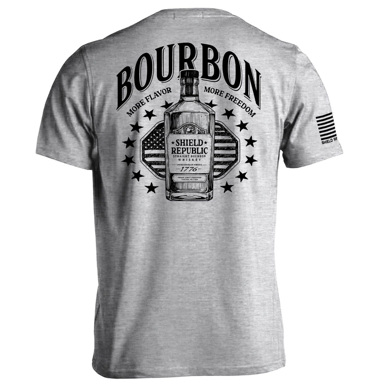Sport grey back graphic T-shirt with bottle and stars emblem, short sleeves