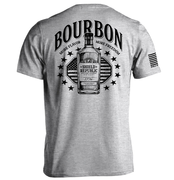 Sport grey back graphic T-shirt with bottle and stars emblem, short sleeves