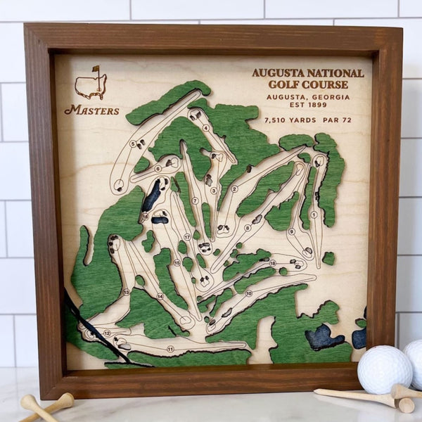 Augusta National Master's Golf Club - Handmade Wood Course Map