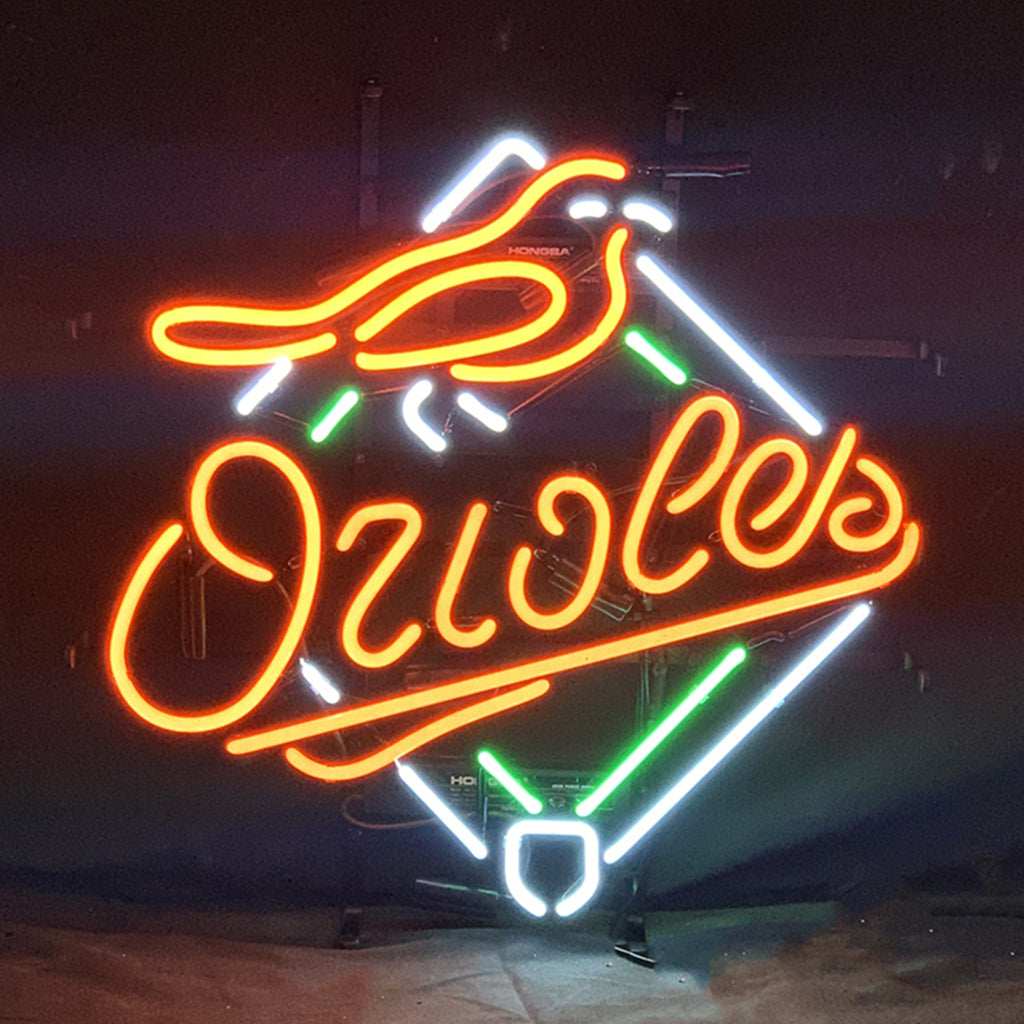Baltimore Orioles neon sign light with orange and white 'Orioles' cursive lettering